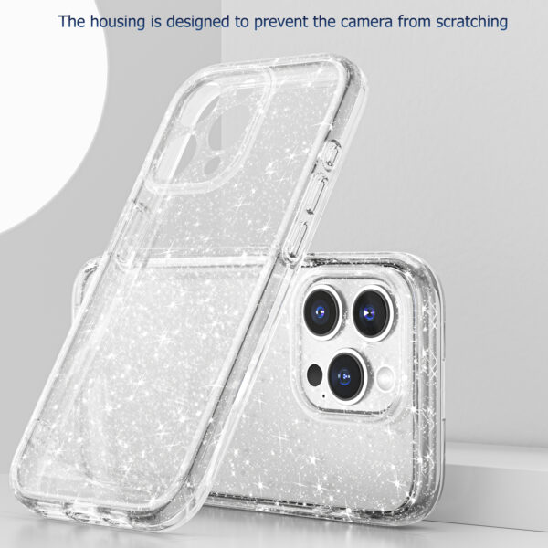 Shock Absorbing Bumper Sturdy Hard Back Heavy Duty Case for iPhone 17 Air 16  12 13 14 15 Pro Max Plus Crystal Clear Bling Glitter Cover