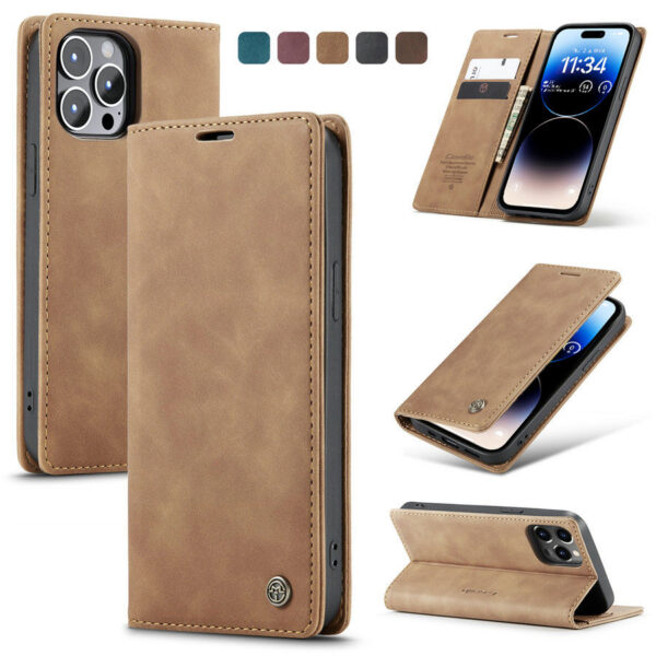 Frosted Matte Leather Wallet Card Case For iPhone 17 AIR 16 15 14 13 12 11 Pro Retro Magnetic Stand For iPhone 12 min X s Max 6 7 8 Plus SE2020 Case