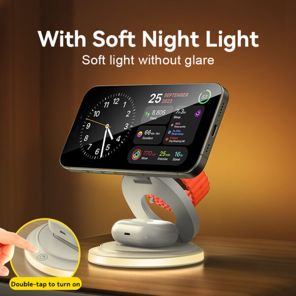 3 In 1 Wireless Charger Fast Charging Station Stand Dock 360 Rotation Base for iPhone 15 14 13 12 Pro Max Watch Airpods