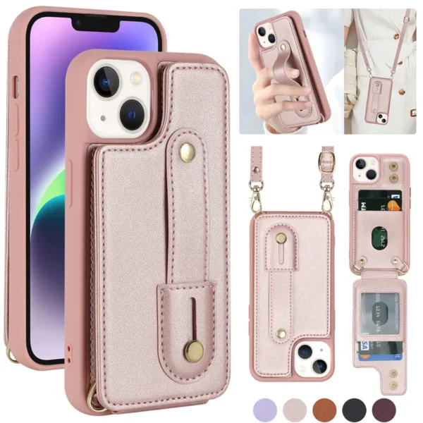 Crossbody Lanyard Leather Wallet Card Phone Case for iPhone  17 Air 16 15 Pro Max 14 Plus 13 12 11 X XR XS SE 2022 8 7 Wrist Strap Cover