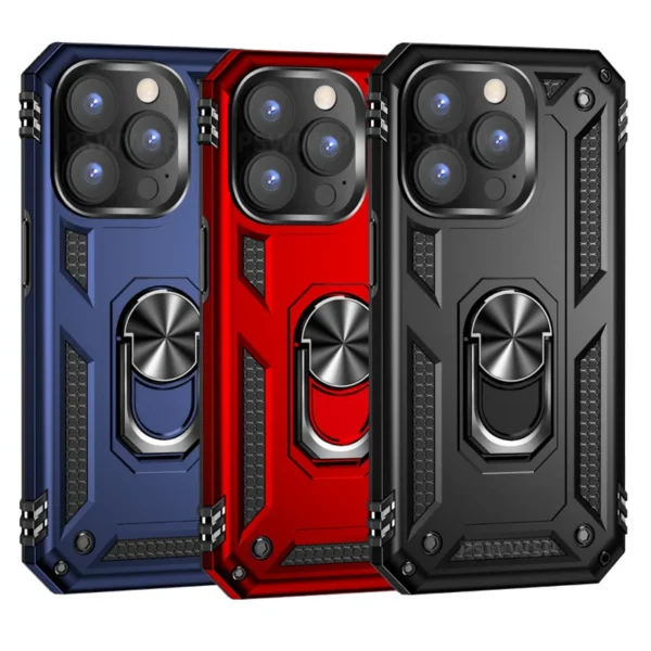Shockproof Armor Bumper Case For iPhone 17 Air 16 15 14 Plus 13 12 11 Pro XR XS Max X 7 8 6 SE Finger Holder Magnetic Metal Ring Cover