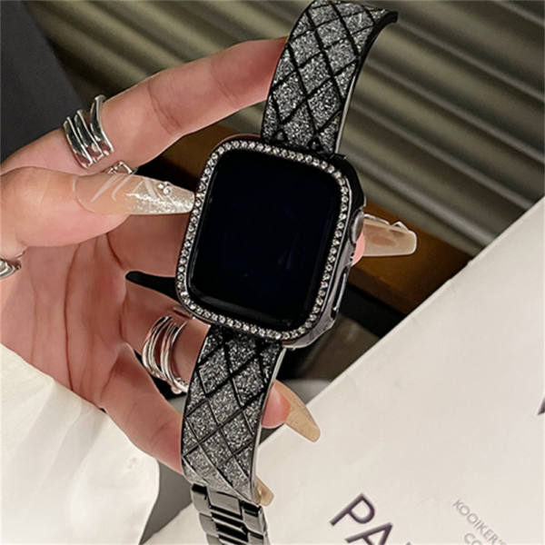 Luxury Bling Glitter Diamond Pattern Band For Apple Watch 44mm 40 45 41 49 42 38 Metal Strap For Ultra Series 9 8 SE 7 6 5 4 3
