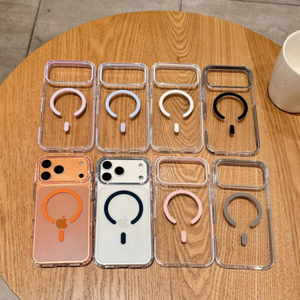 Crystal Clear Candy For Magsafe Magnetic Phone Case For iPhone 17 16 15 14 13 Pro Max Airbag Anti-fall Transparent PC Back Cover