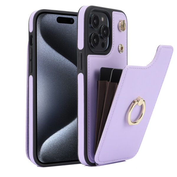 Crossbody Shockproof Leather Card Holder Wallet Case for iPhone  17 Air 16 15 Pro, 14, 13, 12, 11, XR, XS, Ring Kickstand Protective Cover