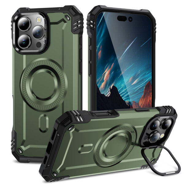 Military Armor Phone Case For iPhone  17 Air11 12 13 14 15 16 Pro Max Plus Shockproof Metal Lens Bracket Wireless Charging Magnetic Cases