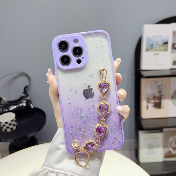 Glitter Love Heart Bracelet Gradient Phone Case For iPhone 17 Air 16  15 14 13 12 11 Pro Max Plus Mini X XS XR 7 8 6 6S Bling Luxury Cover