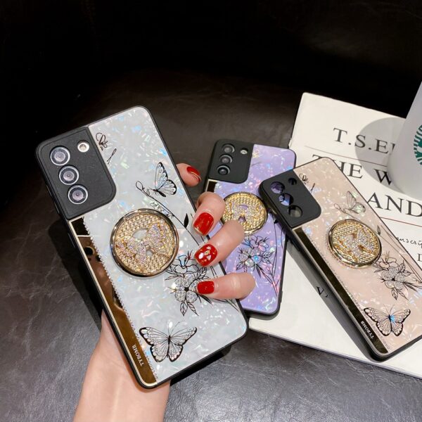 Luxury Butterfly Ring Holder Phone Case For Samsung Galaxy Z Flip3 Z Fold3 4 5 6 A06 A13 A14 A15 A16 A23 A24 A25 A32 A34 A35 A36 A52 A53 A54 A56 A72 Rhinestone Glitter Cover