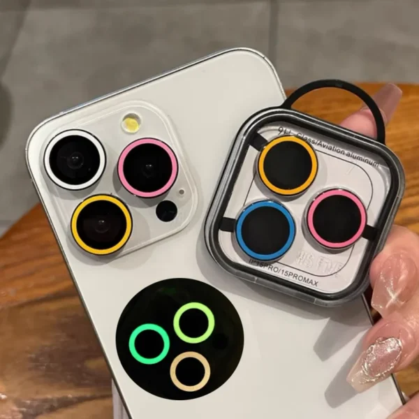 For IPhone 16 15 14 13 12 Pro Max Camera Lens Protectors Luminous Camera Ring Glass For IPhone 12 13 14 Promax 14 15 Plus Protective Film