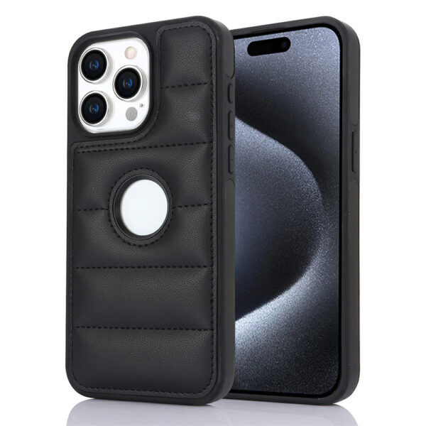 Faux Leather Cover for iPhone 17 Air 16  15 14 13 12 11 Pro Max X XS XR 7 8 Plus SE 2020 2022 Logo Hole Puffer Down Jacket Soft Phone Case