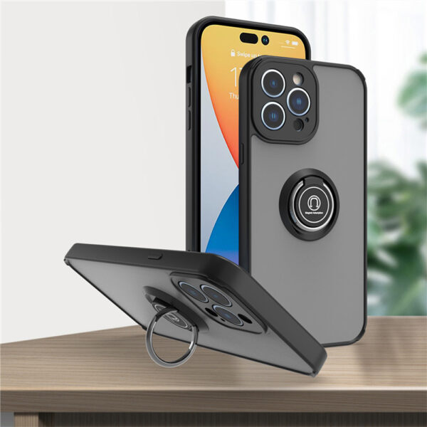 Matte Hard PC Magnet Holder Ring Shockproof Coque For Apple iPhone 17 Air 16 15 14 Pro Case Soft Edge Protect Cover aifone 14Pro Max 14 Plus