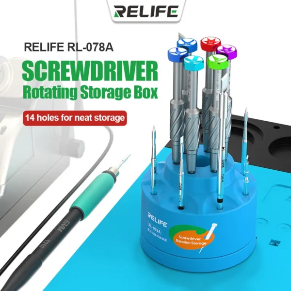 RELIFE RL-078A Multi-function Screwdriver Storage Holder Rotating Box Rotate with Card Slot and Non-Slip Base Storage Box