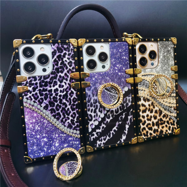 Luxury Bling Diamonds Pearl Leopard Cover For iphone 17 Air 16  15 PRO 14 PRO MAX 11 12 PRO XS XR 8 Square Phone Case For iphone 13 PRO MAX