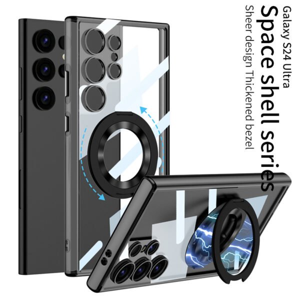 Magnetic Transparent S24 Ring Kickstand Phone Case for Samsung Galaxy S24 Ultra Plus Fall Prevention Protective Holder Cover