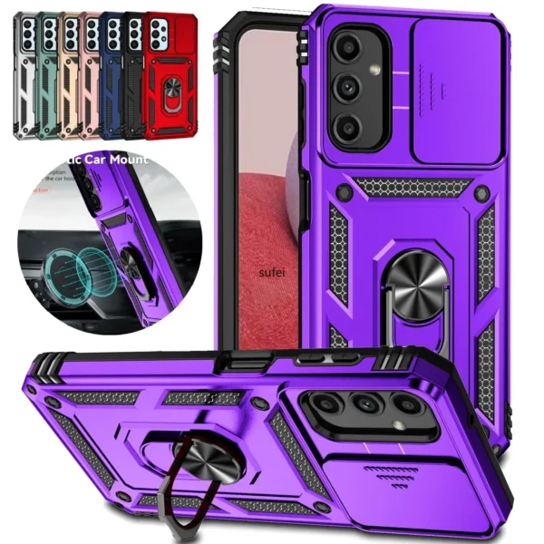 Slide Camera Lens Military Grade Armor Case For Samsung Galaxy S25 S24 S23 S22 S21 S20 S10 Note 20 Ultra Plus S24 FE Holder Ring Stand Cover