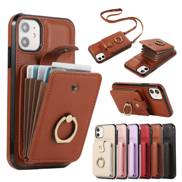 Crossbody Ring Holder Cards Solt Leather Wallet Case For iPhone 17 AIR  16 15 Pro Max 14 Plus 13 12 11XS XR 7 8 SE 2022 Long Lanyard Cover