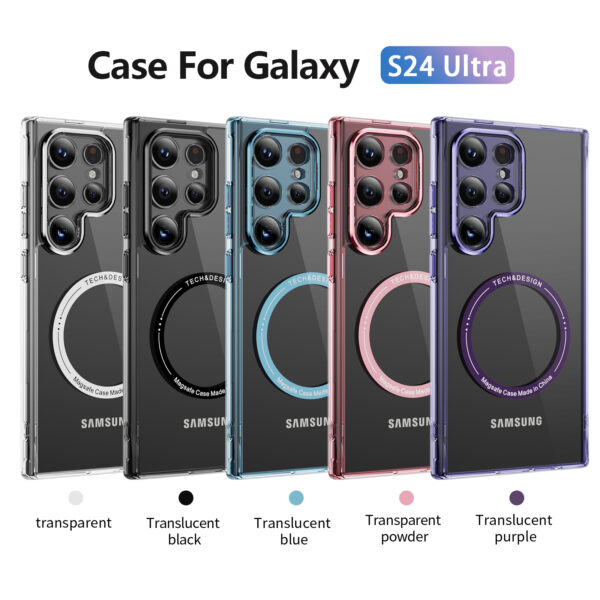 Luxury Clear Magsafe Phone Case For Samsung Galaxy S24 S23 FE S25 Ultra S24 Plus PC + TPU Metal Buttons Cover