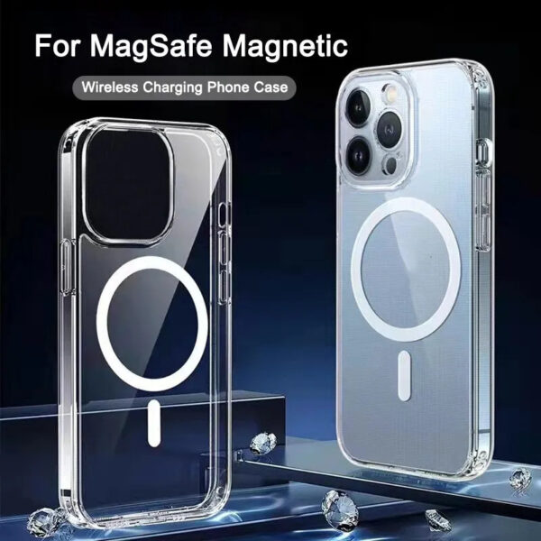 Original Transparent For Magsafe Wireless Charge Magnetic Phone Case For iPhone 17 Air 16 15 14 13 12 11 Pro Max Shockproof Acrylic Cover