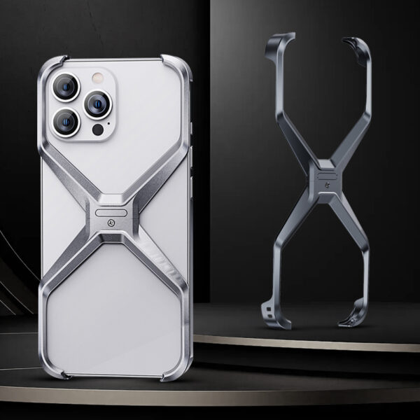 Aluminum Alloy Rimless X Type Phone Case For iPhone 14 15 Pro Max Metal Heat Dissipation Removable Armor Shockproof Cover Funda