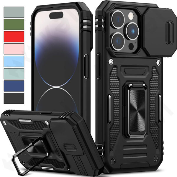 Case For iPhone 17 Air 16 15 14 13 12 11 Pro XS Max Plus XR 8 7 Plus SE 2022 2020 Ring Stand Armor Anti-fall Slide Camera Kickstand Cover