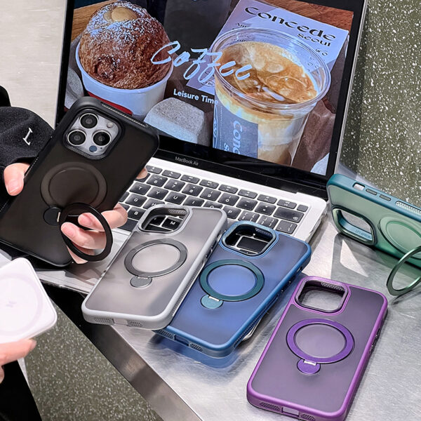 For Magsafe Metal Magnetic Ring Rotating Bracket Shockproof Phone Case For IPhone 17 Air 16 15 14 13 12 11 Pro Max Plus Bumper Back Cover