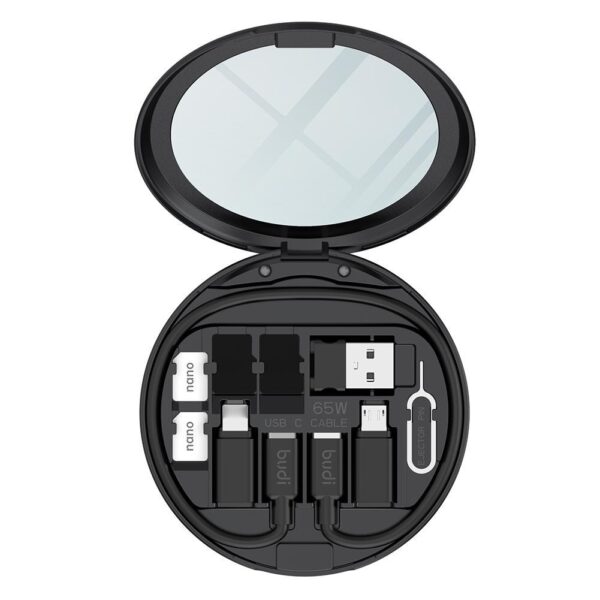 Budi 11 in 1 Multifunctional Mobile Phone Accessory Box with Makeup Mirror Can Be Used As Mobile Phone Holder with Type Adapter