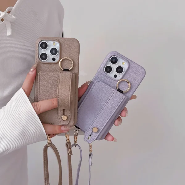 Wrist Strap Crossbody Phone Case for IPhone 15 14 12 11 Pro Max 13 Mini 15 14 Plus Wallet with Card Holder Ring Leather Cover