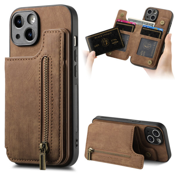 Zipper Cards Solt Wallet Leather Case For iPhone 17 AIR 16  15 Pro Max 14 Plus 13 12 11 XS XR Se 2022 Pocket Magnetic Double Buckle Cover