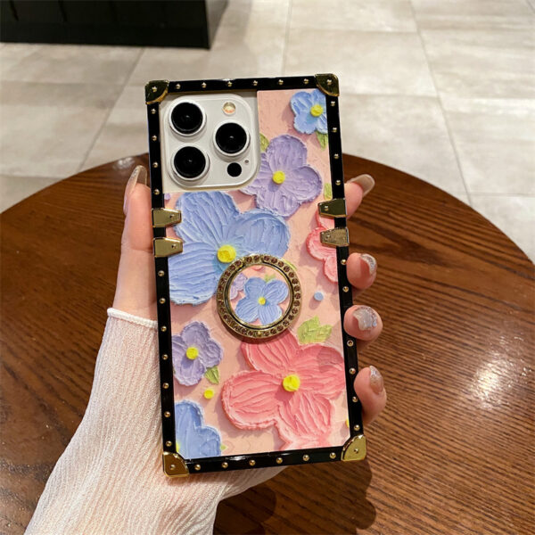 Electroplating Flower Ring Holder Phone Case for IPhone 17 Air 1613 12 Mini 15 14 11 Pro Max XS 7 8 Plus Hard Shell Fall Prevention Cover