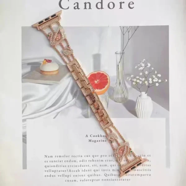 Metal Diamond Strap for Apple Watch 9 8 7 45mm 41mm Women Stainless Steel Swan Style Bracelet IWatch 6 5 4 3 SE 44mm 40mm 42mm