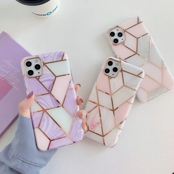 For Apple Iphone15promax 14plus Plating Stitching Marble Phone Case 12 Double-sided Lamination For Geometry 13pro Phone Case