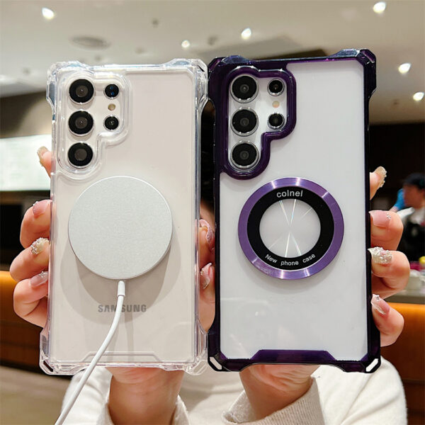 Transparent Magnetic For Magsafe Phone Case For Samsung Galaxy S24 Ultra S23 Plus S22 Ultra Hanging Hole Shockproof Clear Cover