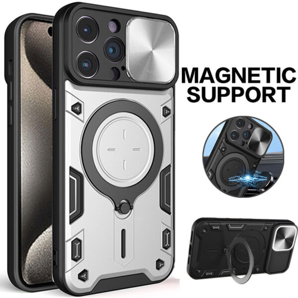 Slide Camera Shockproof Armor Case For iPhone 17 Air 16 15 14 Plus 13 12 11 Pro Max XS X XR 7G 8G 7P 8P SE 2020 2022 Ring Holder Back Cover Magnetic Phone Shell