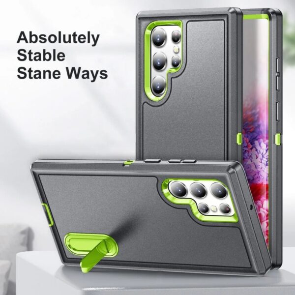 Rugged Phone Case For Samsung S25 S24 S23 Ultra S22 Plus A03 A06 A13 A14 A15 A16 A26 A36 A53 A54 3 Layers Bumper Hybrid PC+TPU Function Shockproof Back Cover With Bracket