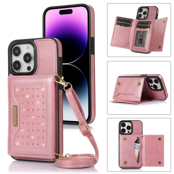 Glitter Leather Wallet Case for iPhone  17 Air 16 15 14 11 12 13 Pro Max XR XS Max 7 8 Plus SE 2022 RFID Blocking Card Holder Phone Cover