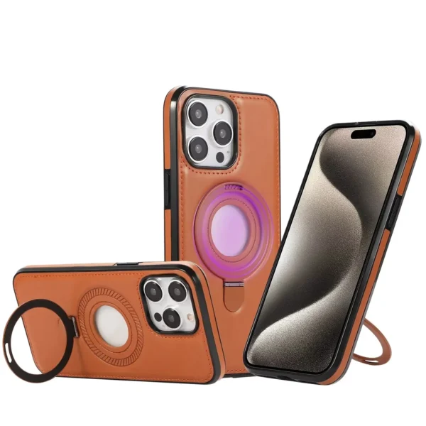 Ring Holder Kickstand Magnetic Phone Case For Samsung S25 S24 S23 S22 Plus Ultra For MagSafe Shockproof Artificial Leather Cover