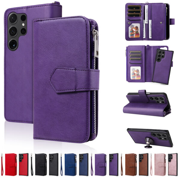 Wallet Multi-card 2-in-1 Zipper Magnetic Flip Leather Case For Samsung Galaxy S24 Ultra S23 Plus S22 S21 S20 FE A14 A15 A34 A54